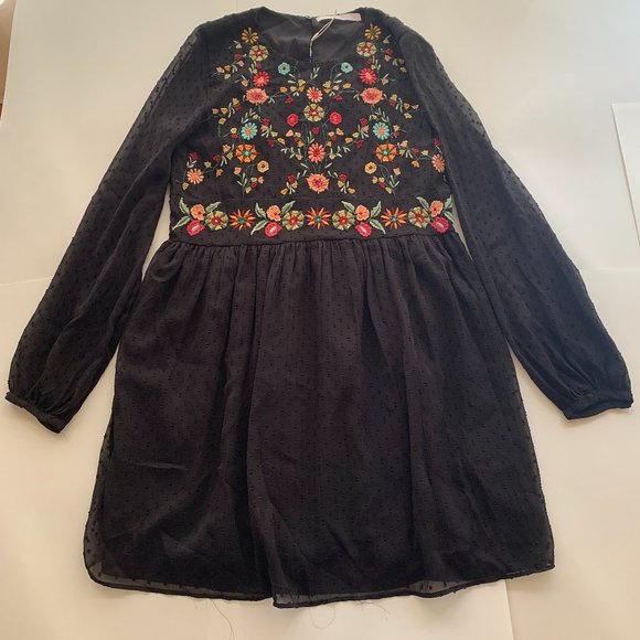Zara Long Sleeve Black Mini Dress/ Romper w/ Embroidery - Picture 2 of 4